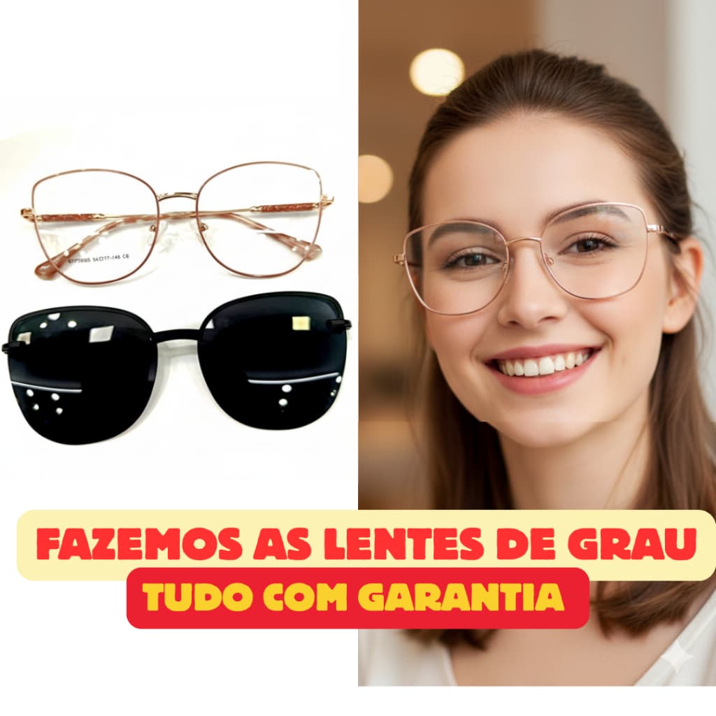 DR-13 Óculos Clipon Dourado Armação Gatinho lente Solar Adicional