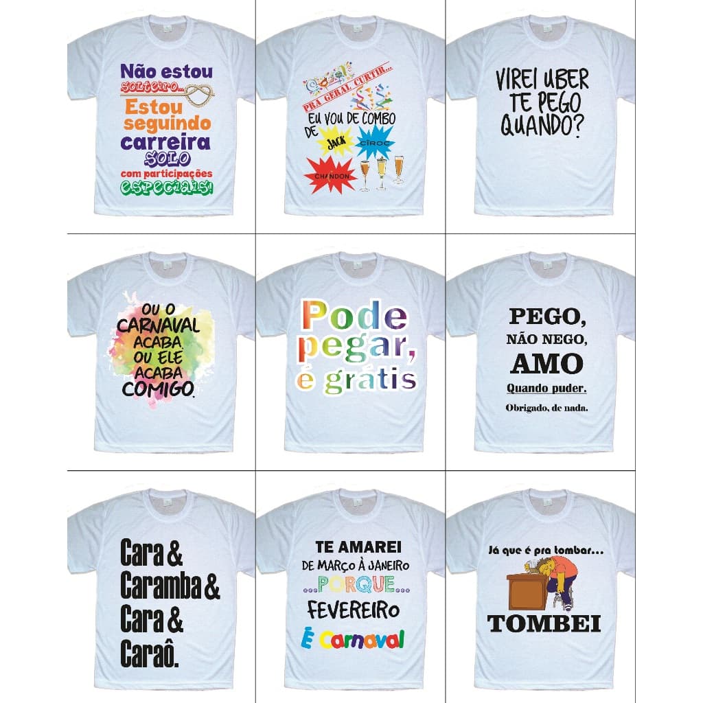 Camisetas personalizadas carnaval, copa, time e eventos, com a sua arte. Estampa na frente. Temos várias artes também.
