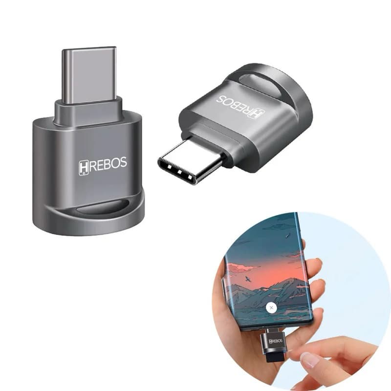 Hrebos – Leitor e Adaptador OTG AD-050C Prata Micro SD para USB-C Transferência Rápida e Plug & Play