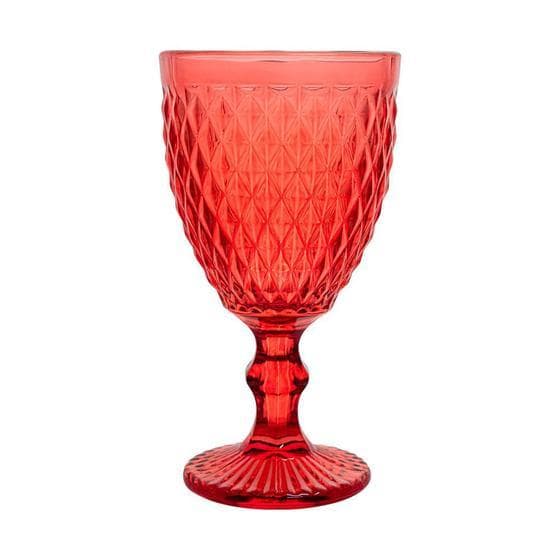 Taça de Vidro Vermelha 325ml Bico de Jaca /Diamond / Bico de Abacaxi – Taça para Vinho e Água