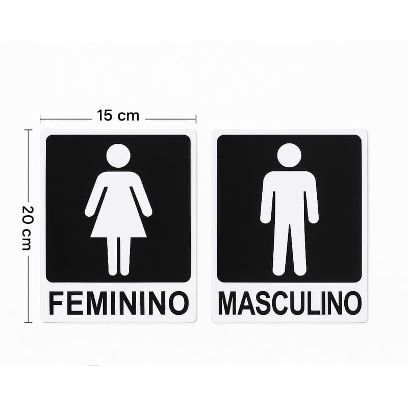 Duas Placas Banheiro Masculino e Feminino 15x20cm Sinalização de Banheiro
