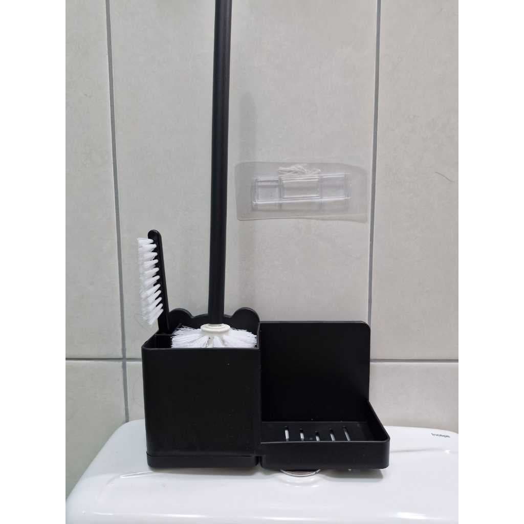 Kit Suporte Com duas Escovas de Banheiro Vaso Sanitário com Adesivo para Fixação ABS Preto
