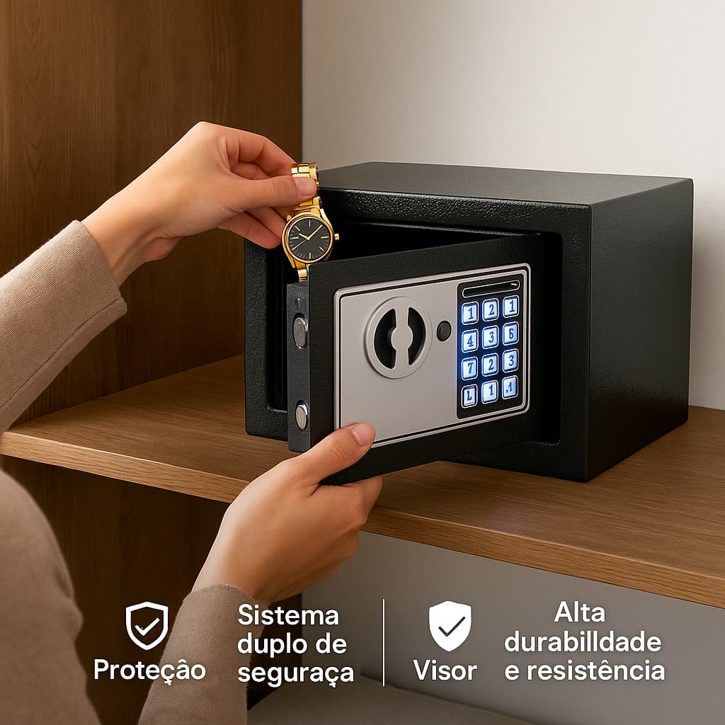 Cofre Digital Segurança Eletrônico Chave Teclado Anti Furto Residencial Escritório - Preta