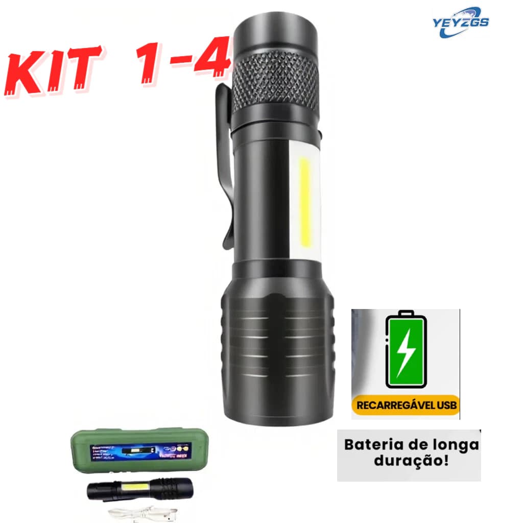 Mini Lanterna Tática Com Led E Zoom Recarregável Usb