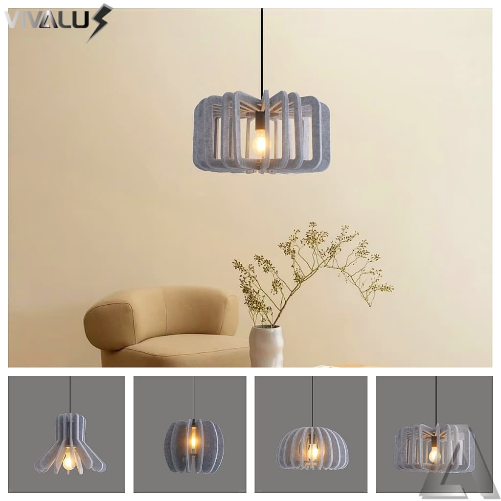 Luminária Pendente Meia Lua Cone Tecido Acústico Moderno Cinza Lustre Para Balcão Americano Bar Mesa