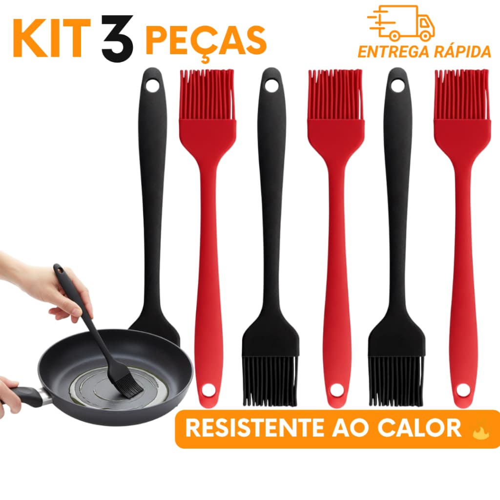 Kit 3 Pincel Culinário de Silicone Para Untar Panelas e Formas sem Danificar Para Casa Restaurantes