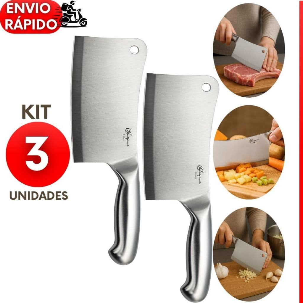Cutelo 6" Aço Inox Profissional 27cm Para Cortes Robustos Cozinha Churrasco Açougueiro Uso Doméstico