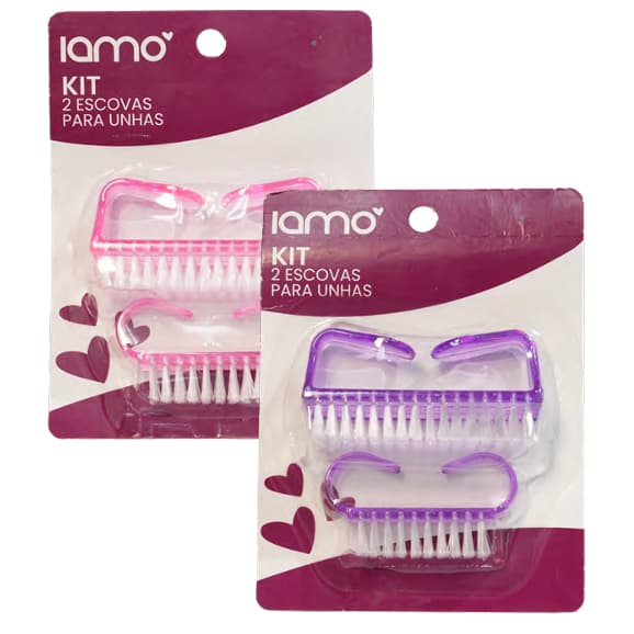 KIT 2 ESCOVINHAS PARA LIMPEZA DE UNHAS IAMO | Cores: Roxo, rosa e azul | Limpeza Mãos e Pés