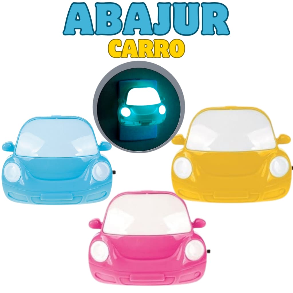 Luminária De Tomada Formato De Carro | Luz Noturna Infantil LED Bivolt Com Interruptor Liga/Desliga