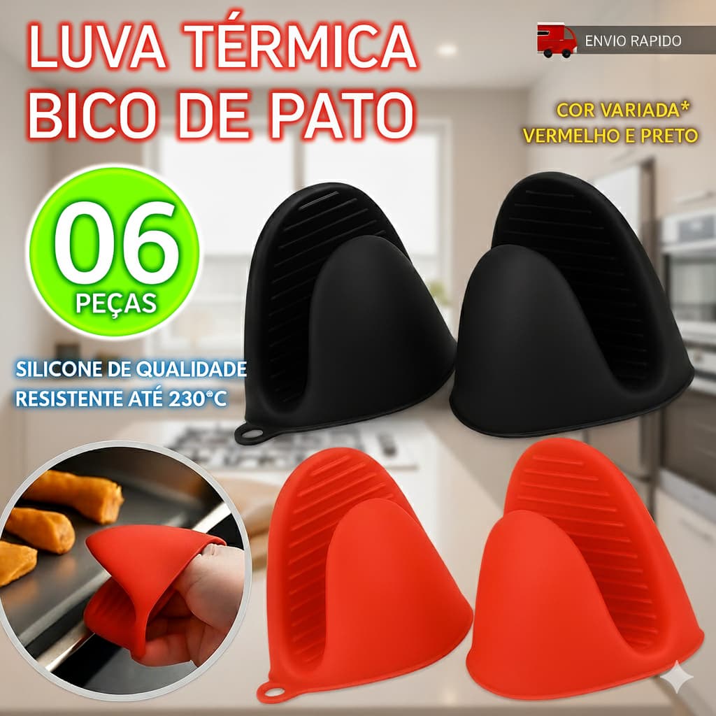 Kit Luva Térmica Proteção de Silicone Bico Pato Pegador Panelas Pratos Quentes Anti-calor Cozinha Forno