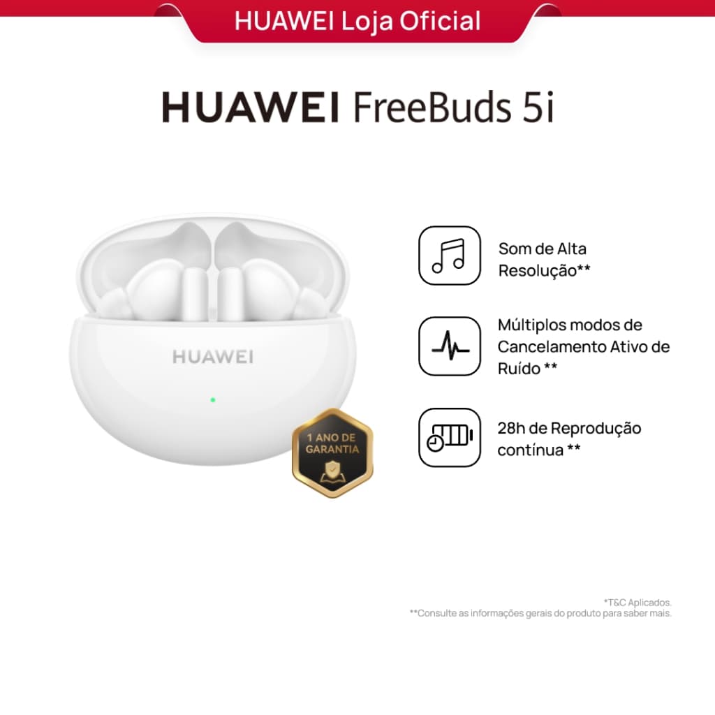 HUAWEI FreeBuds 5i | Fone de Ouvido Sem Fio | Som de Alta Resolução | 28h de Reprodução Contínua