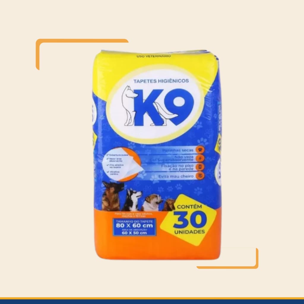 Tapete Higiênico K9 80x60cm com 30 Unidades Super Absorvente para Cães e Filhotes Controle de Odor Pet Banheiro