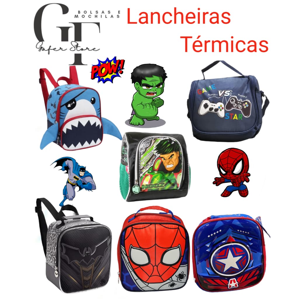Lancheira Térmica 3D Capitão América Hero Homem Aranha TUBARÃO Bat Morcego Game Star Play Hooz Hulk