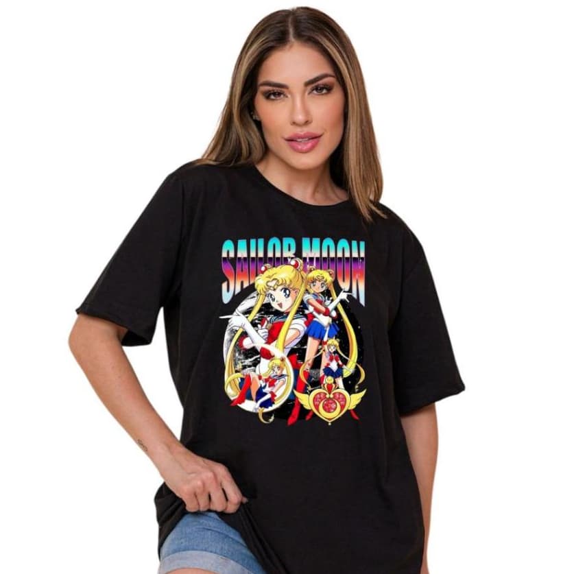 Camiseta Sailor Moon Série Mangá Camisa Casual 100% Algodão Personagem Anime