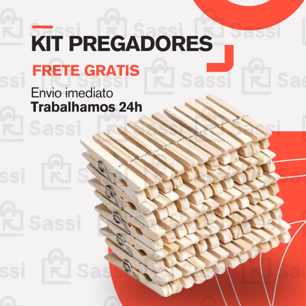 Kit C/120 Pregador de roupa, Pregadores de Madeira Resistente Pacote com Prendedores PrendeBem