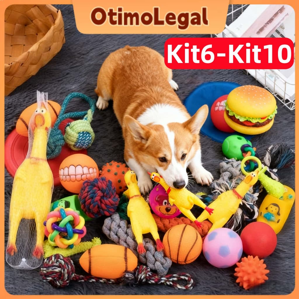 Kit 6/10 Brinquedos Mordedores para Filhotes Alivia Coceira na Gengiva Remove Placa Natura Otimolegal