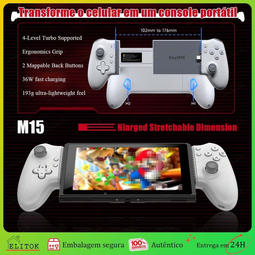 Controlador de Jogo M15 Tipo C Gamepad Telescópico Para Celular Android iPhone Bluetooth Compatível Cloud Gaming