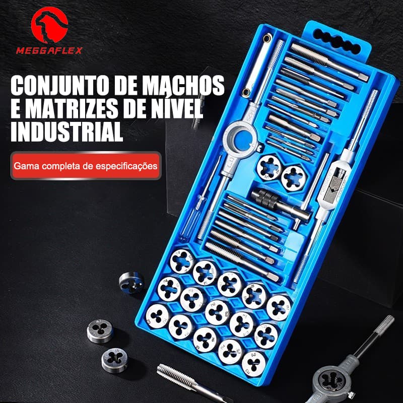Kit Profissional de Tarrachas e Cossinetes 40 Peças – Aço Especial para Roscas e Manutenção MEGGAFLEX