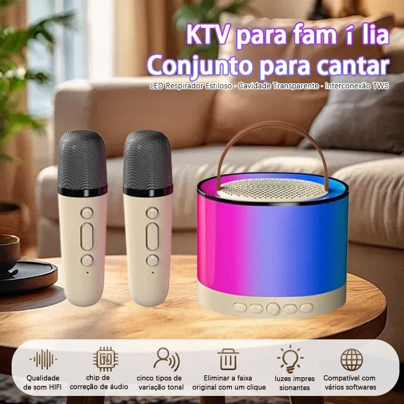 Caixa De Som Com Microfone Alto-Falante Karaokê sem fio Bluetooth Portátil Com Luz de Ambiente