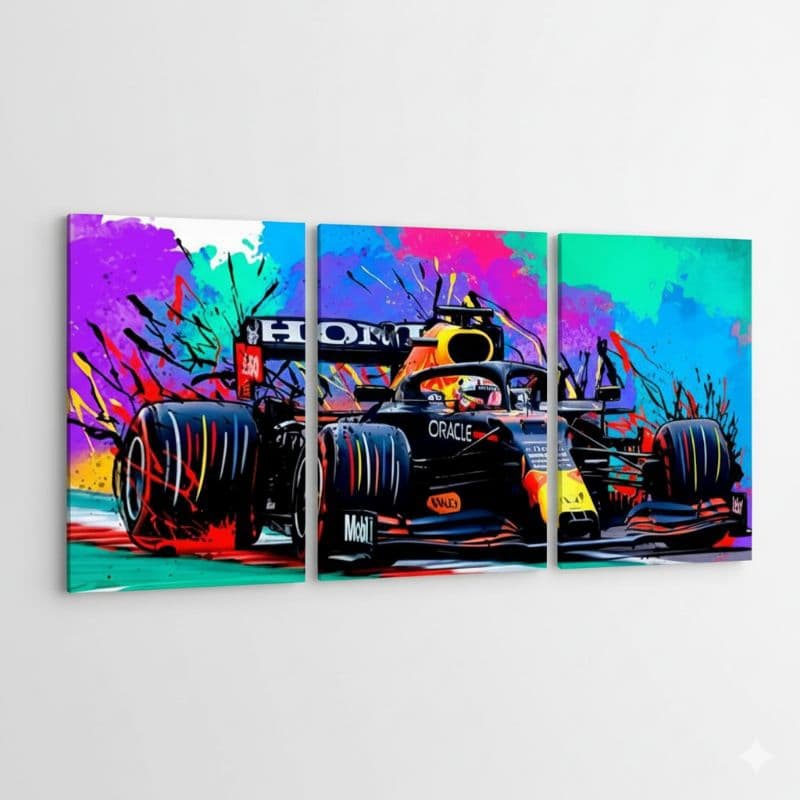 Quadro Decorativo 3 Peças | Velocidade e Arte - Fórmula 1 Red Bull Racing Graffiti