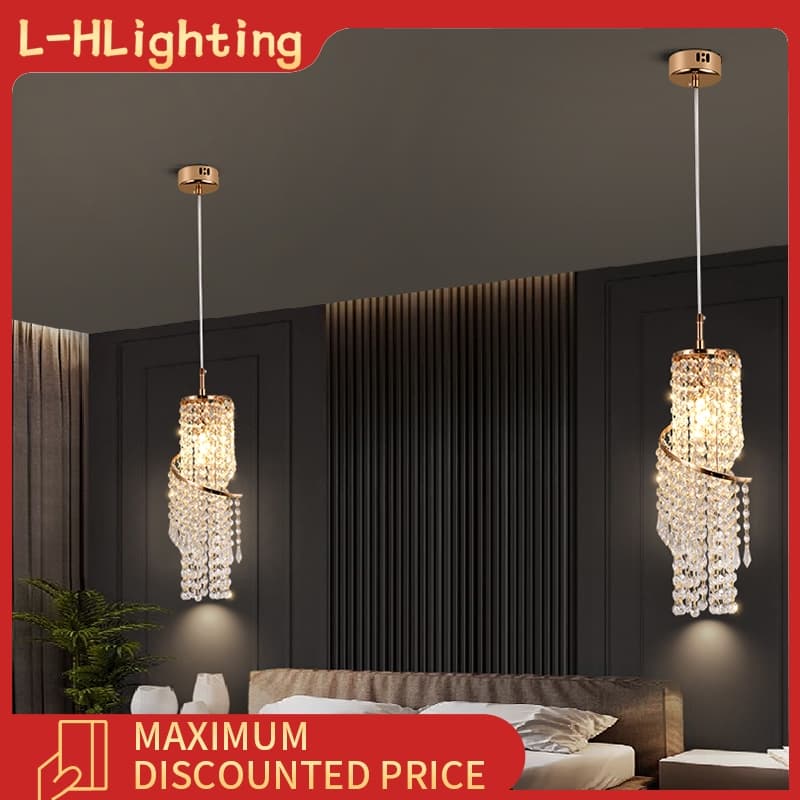 Lustre de cristal nórdico para sala de estar luxuosa, lustre LED para quarto, abajur de cabeceira