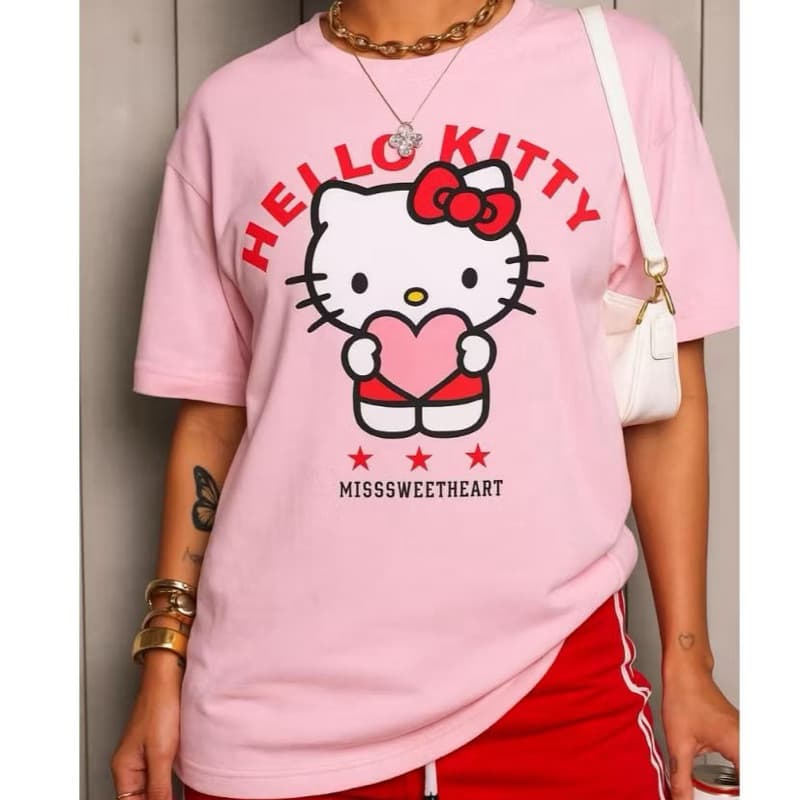 Camiseta Feminina Estampada Gatinha Hello Kitty Algodão Premium