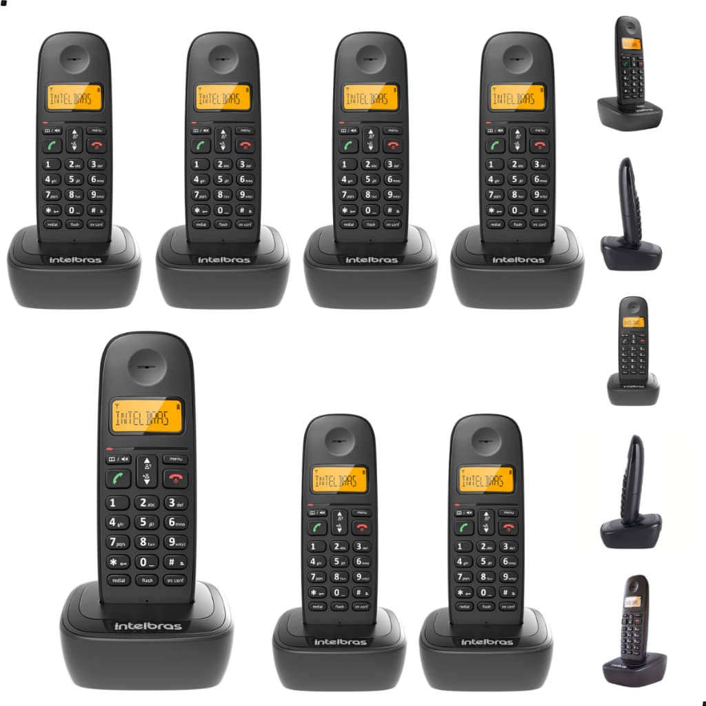 Kit Aparelho Telefone Sem Fio Intelbras TS 2510 com 6 Ramais TS 5121 Bina e ID Chamada