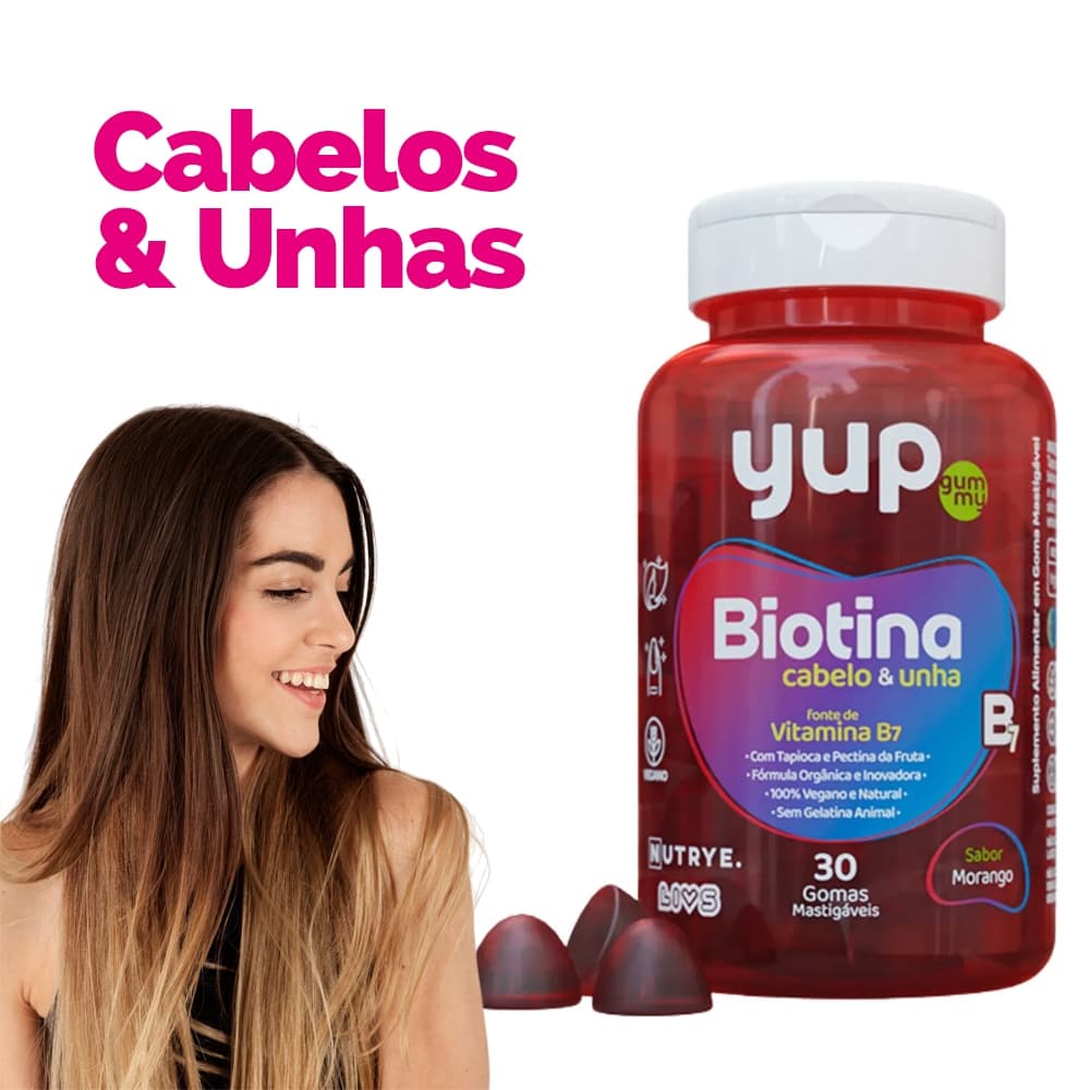 Biotina Goma Capilar Crescimento Cabelo E Unha 30 Gummies Sabor Morango - Cabelo e Unha