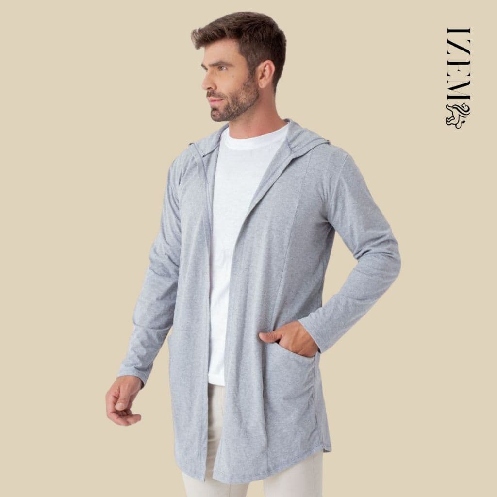 Cardigan Masculino Sobretudo Blazer Estiloso Comprido Casaco Longo com Capuz