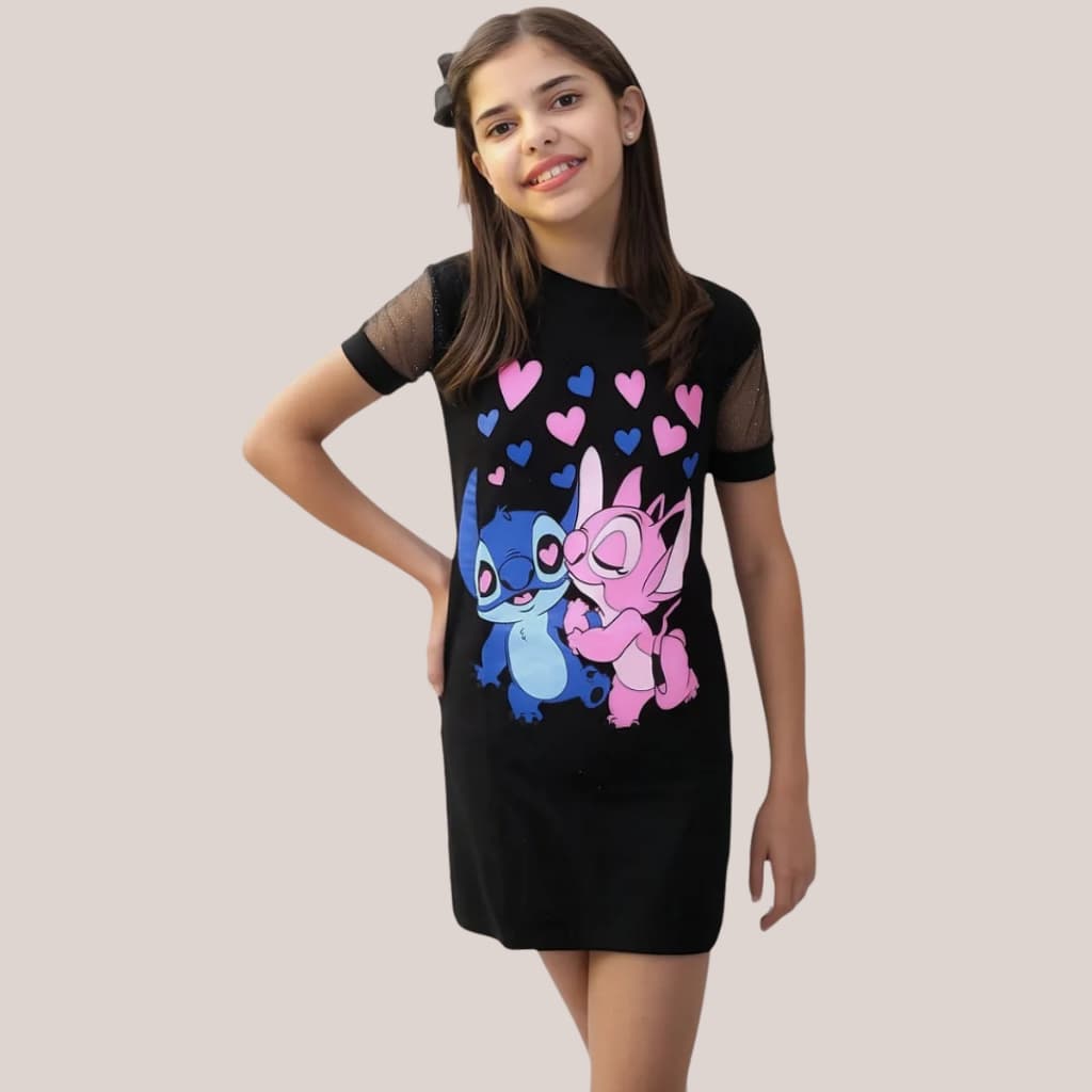 Vestido Midi  Infantil Juvenil STITCH 6AO 8 LIQUIDAÇÃO ULTIMAS PEÇAS