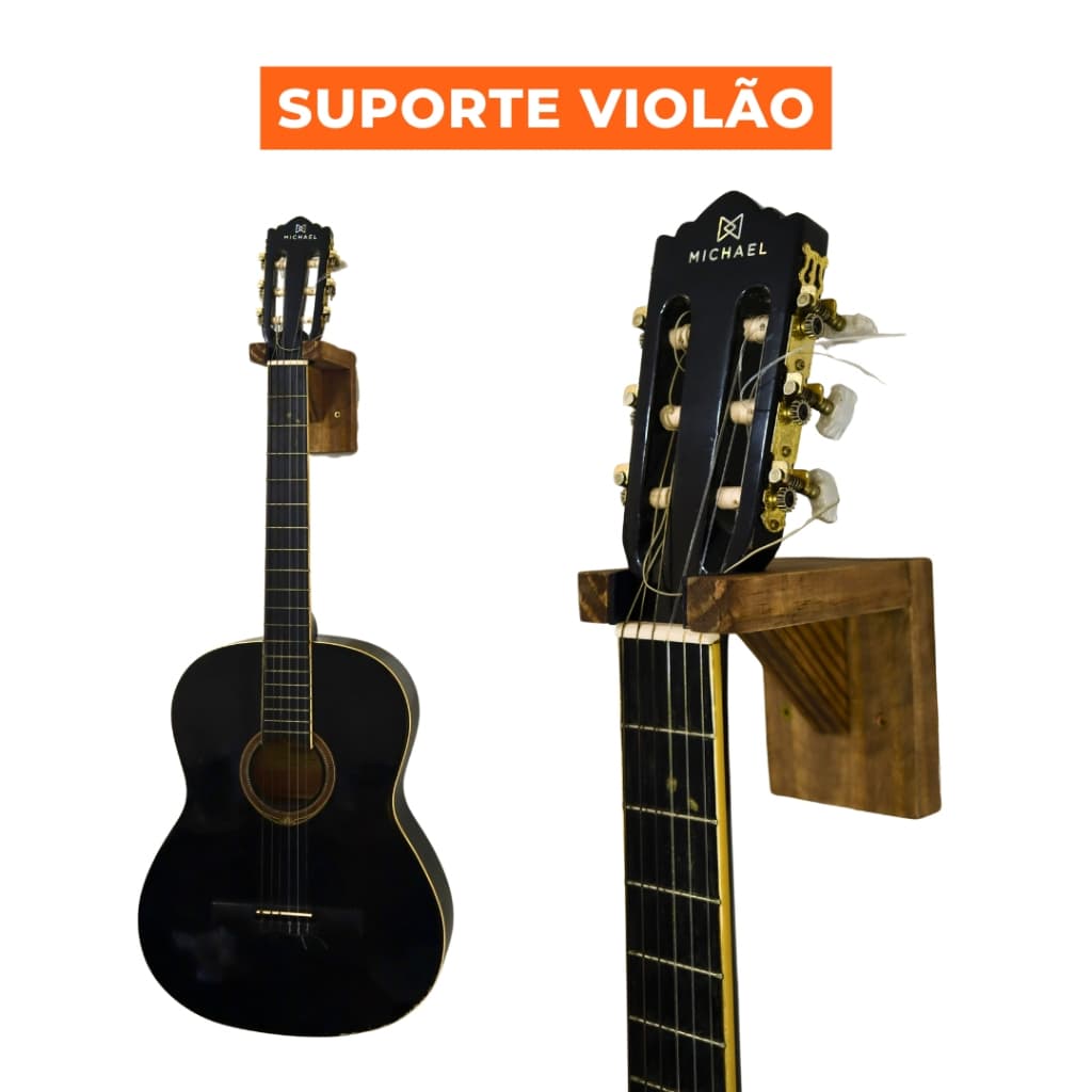 Suporte de Parede para Violão, Guitarra, Baixo, Banjo em Madeira Natural