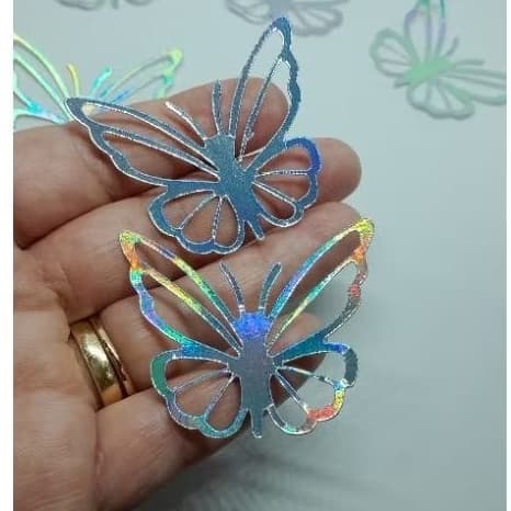 30 unidades Borboletas prata holográfico lembrancinha jardim encantado aniversário arco-íris jardim encantado aplique