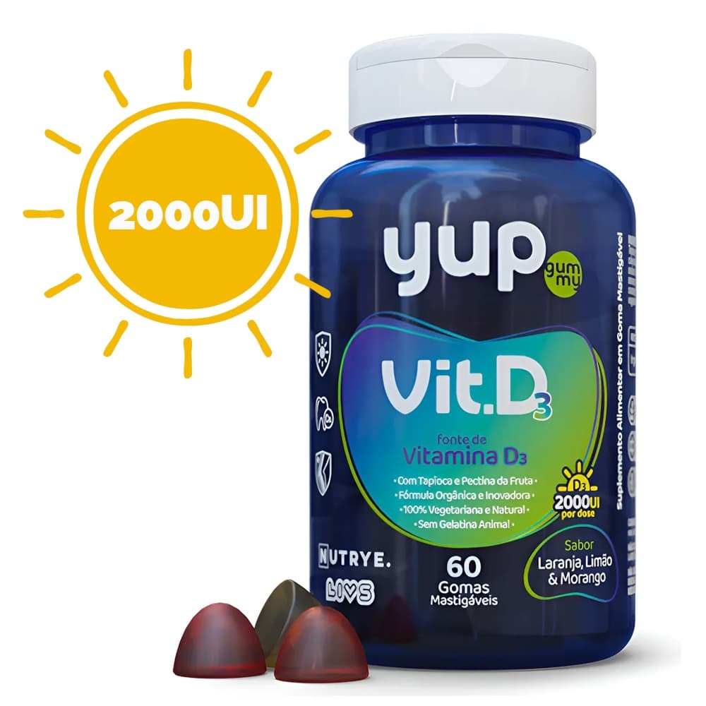 Vitamina D3 Adulto (60 Gomas) Gummy Vit D3 2000ui - Sabor Laranja com Limão e Morango