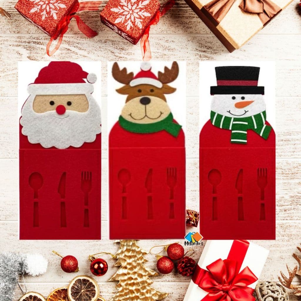 Porta Talher De Feltro Natalino Retangular De Natal Mesa Decoração Mesaposta