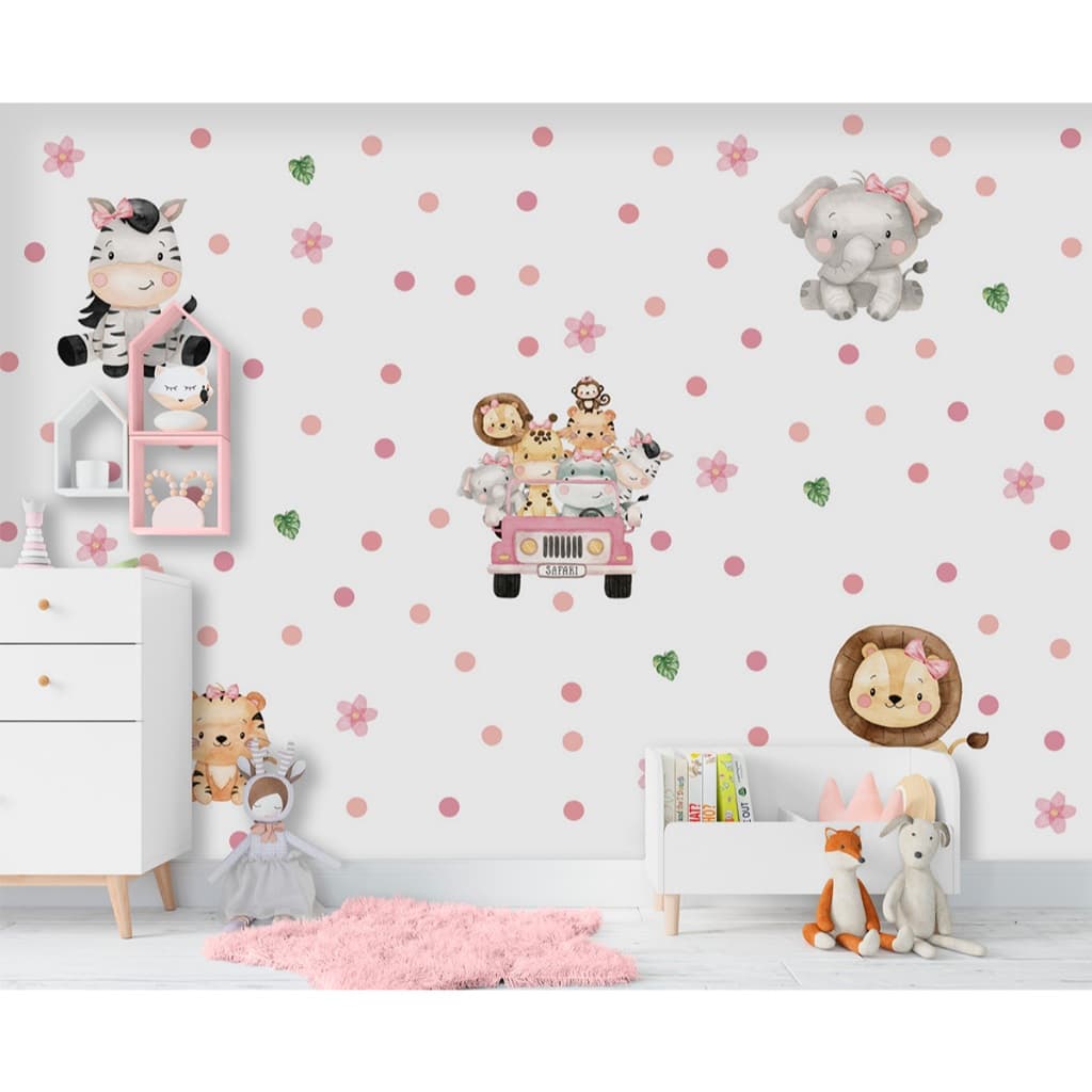 Adesivos de Parede Safari Rosa Kit 120 Itens Infantil Menina