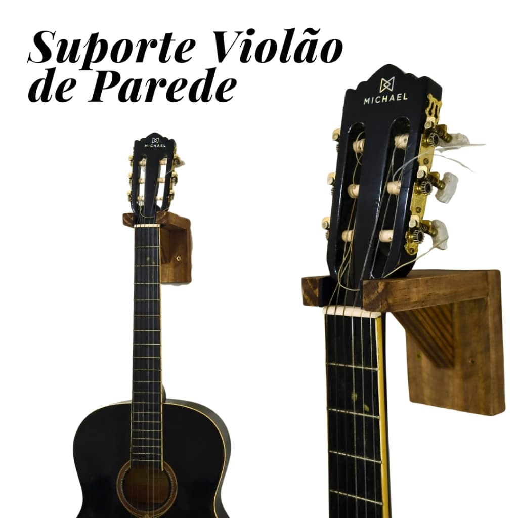 Suporte de Parede Violão em Madeira Natural para Violão, Guitarra e Banjo Suporte Decorativo