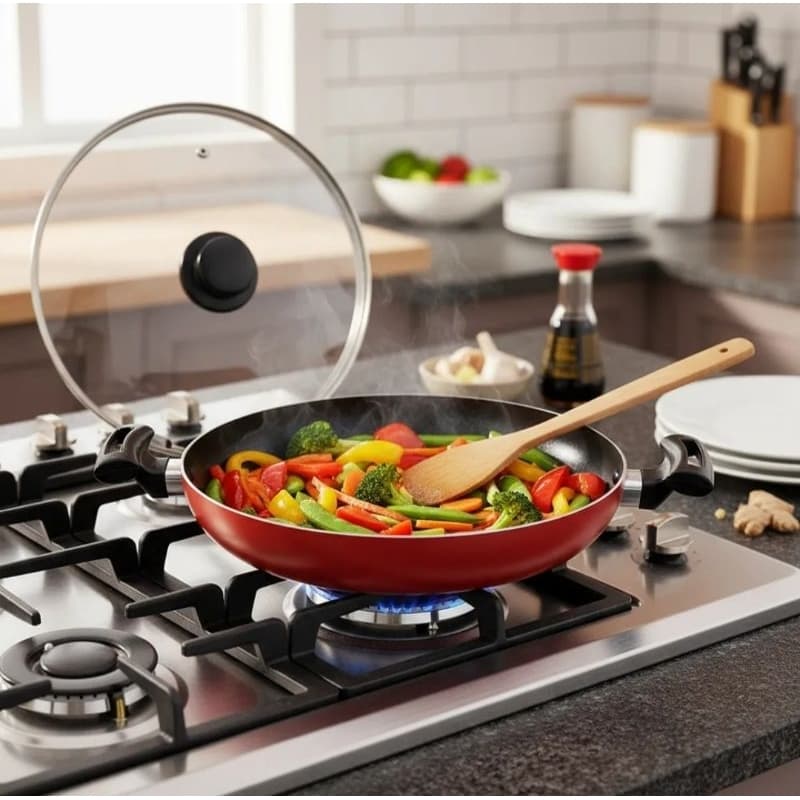 Frigideira Panela Antiaderente Wok Over Linha Premium Tampa Vidro 32cm