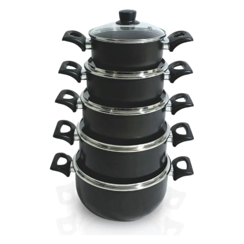 Jogo Panelas Alumínio 5 Peças Linha Premium Tampa Vidro Preto 16 A 24 Cm