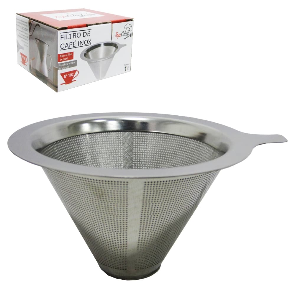 Filtro de Café Inox Portátil para 2 Xícaras, Compacto e Durável, Cor Prata
