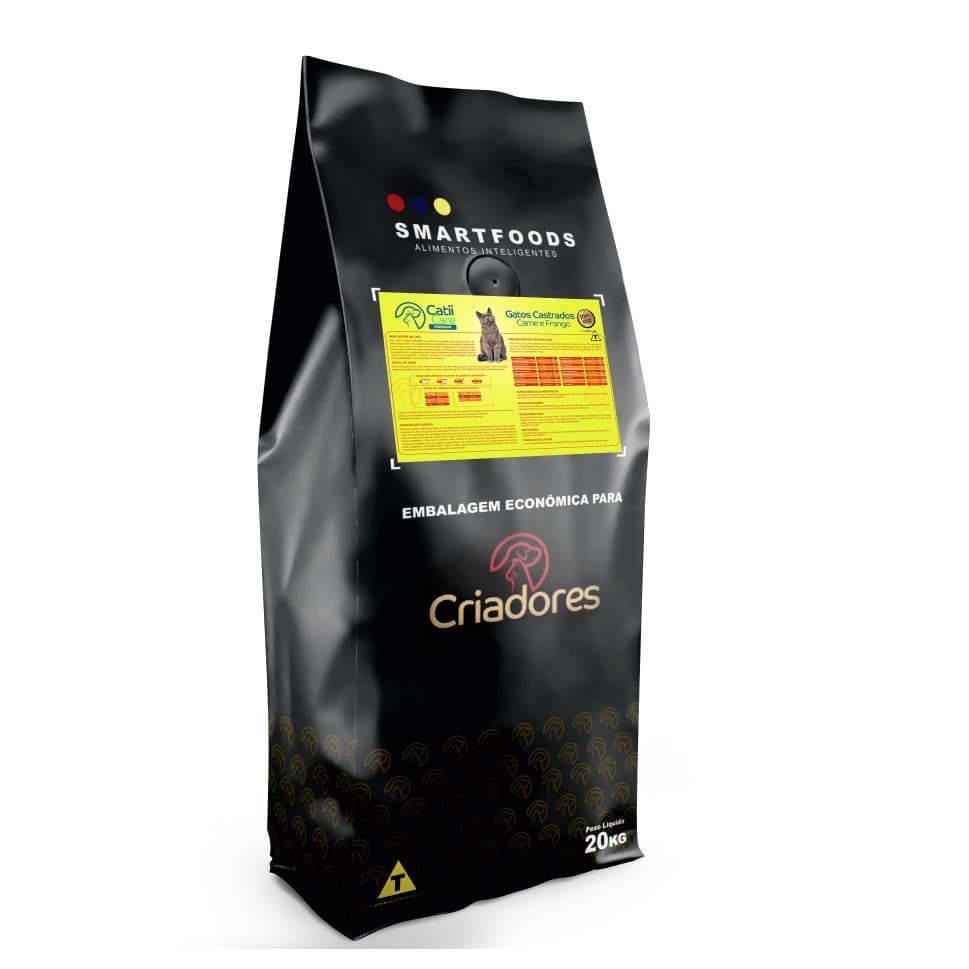 Ração para gato Premium Catti Care gato adultos castrados  sabor carne e frango com 28% de proteína .