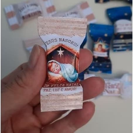 Balinha personalizada tema natal o nascimento de Jesus/cristão/🎄balinha de caramelo/50unidades