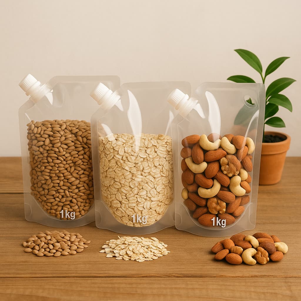 1 Saco Dispenser 1kg Reutilizável para Grãos com Bico Vedação Selada 18x25cm Hermética Tampa Rosca
