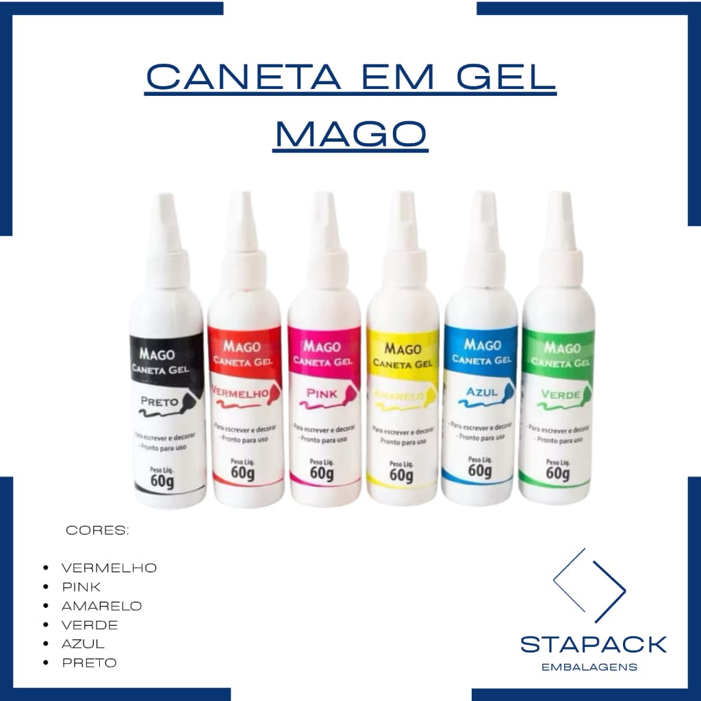 CANETA GEL PARA DECORAÇÃO MAGO 60g DIVERSAS CORES