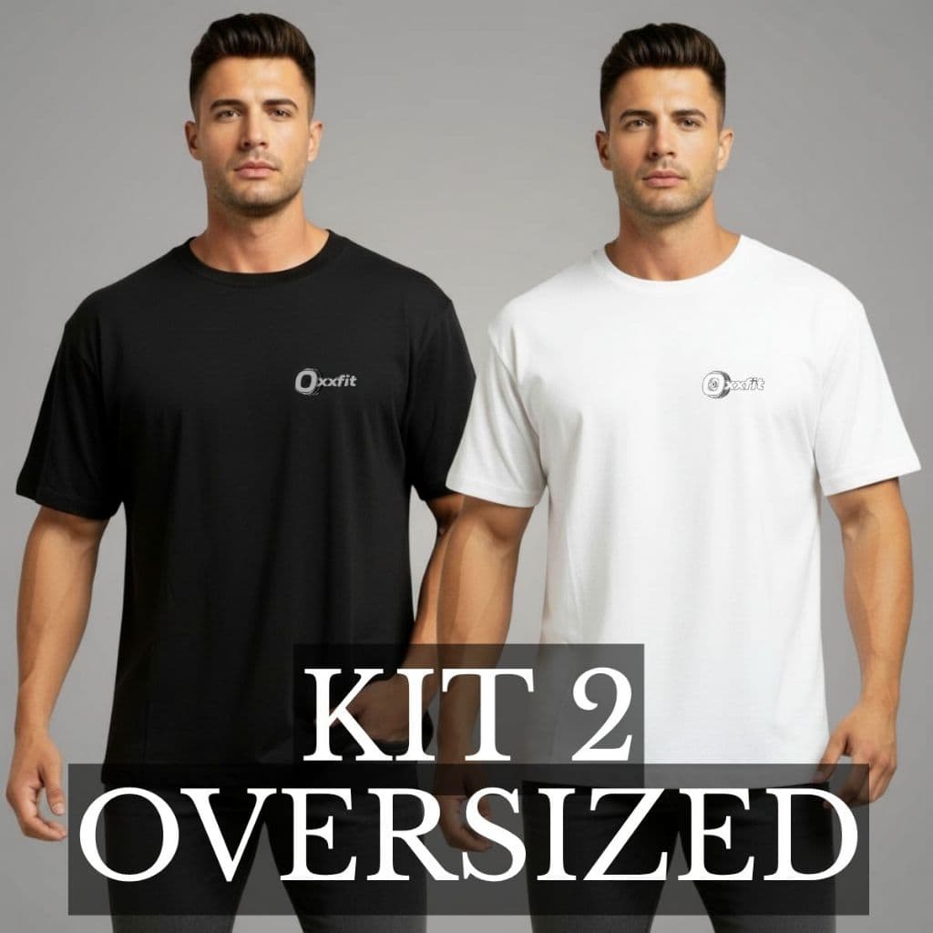 Kit 2 Camisetas Oversized Streetwear Estampa Frente E Costas Masculina Gola Alta Algodão