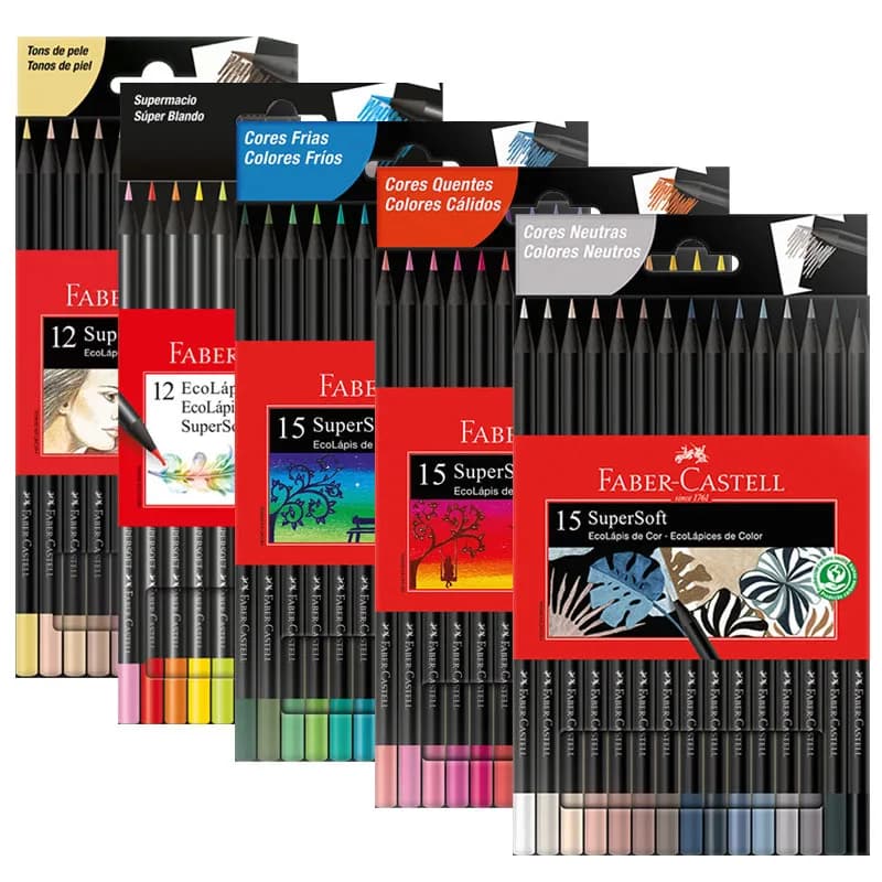 Faber Castell SuperSoft Lapis de cor 15 Cores NEUTRAS/FRIAS/QUENTES