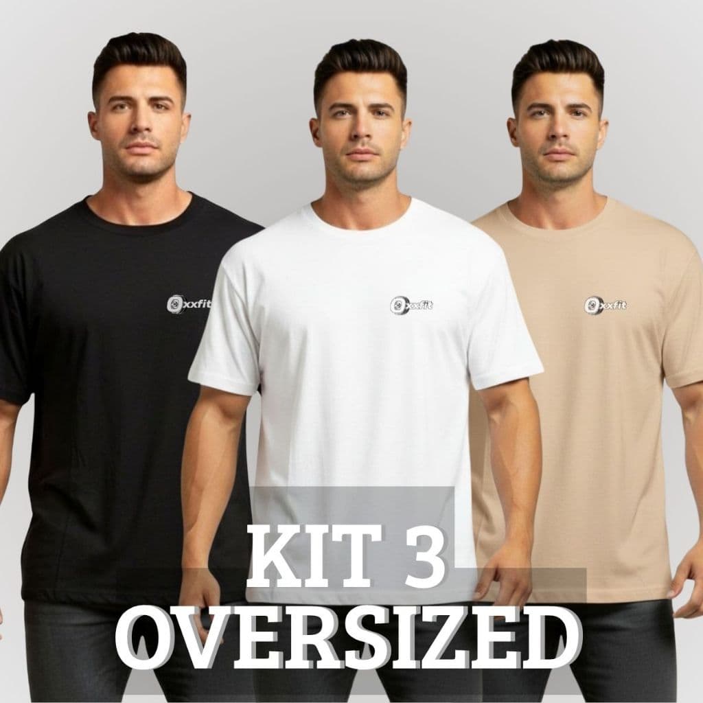 Kit 3 Camisetas Oversized Algodão Estampa Frente E Costas Básica Lisa Reta Streetwear Masculina