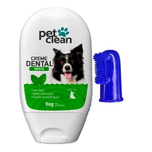 Kit Creme Dental + Escova Dedeira Para Cães Pet Clean