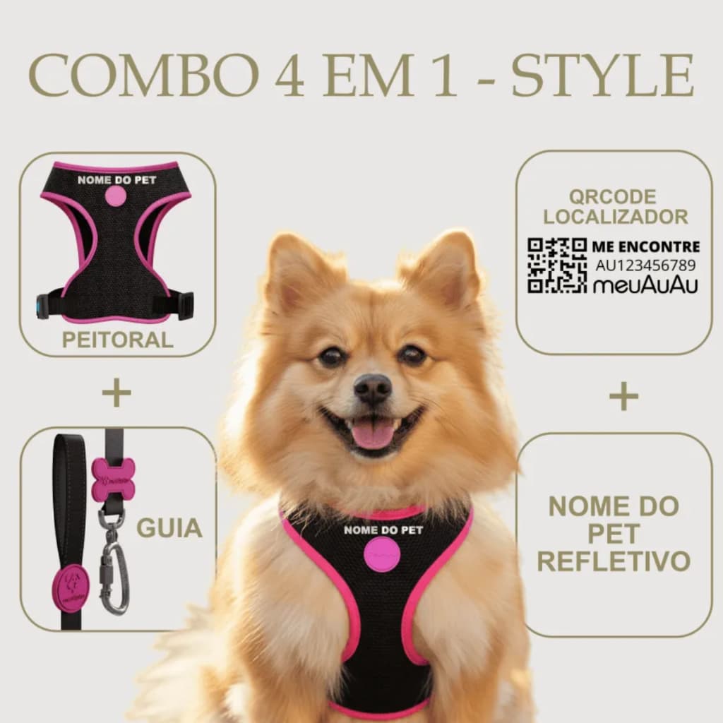 Kit 4 Em 1 Peitoral Para Cachorro Guia, Localizador E Nome Personalizado todas raças e tamanhos