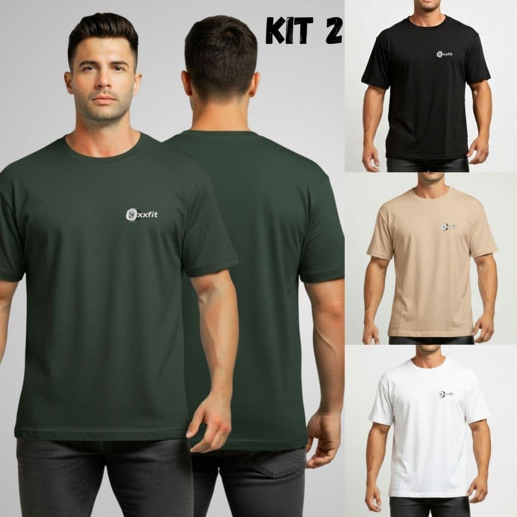 Kit 2 Camisetas Estampa Na Frente Streetwear Oversized Para Homem Gola Alta Larga Algodão