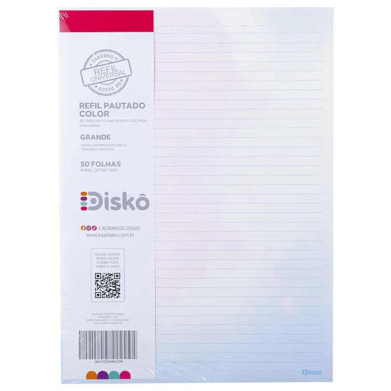 Refil Caderno Inteligente Disko 50 Fls 90gr Pautadas Colorido G
